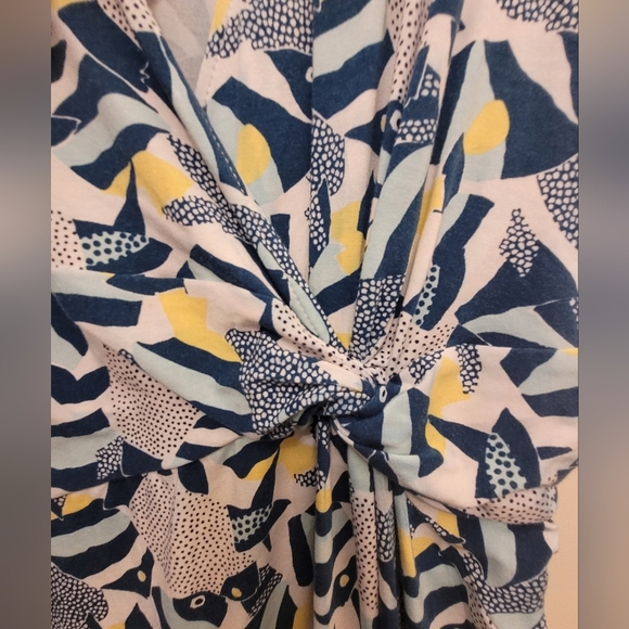 Lands End Yellow Blue Tie Front V-Neck Tropical Fish Dress Size Medium - Picture 2 of 9